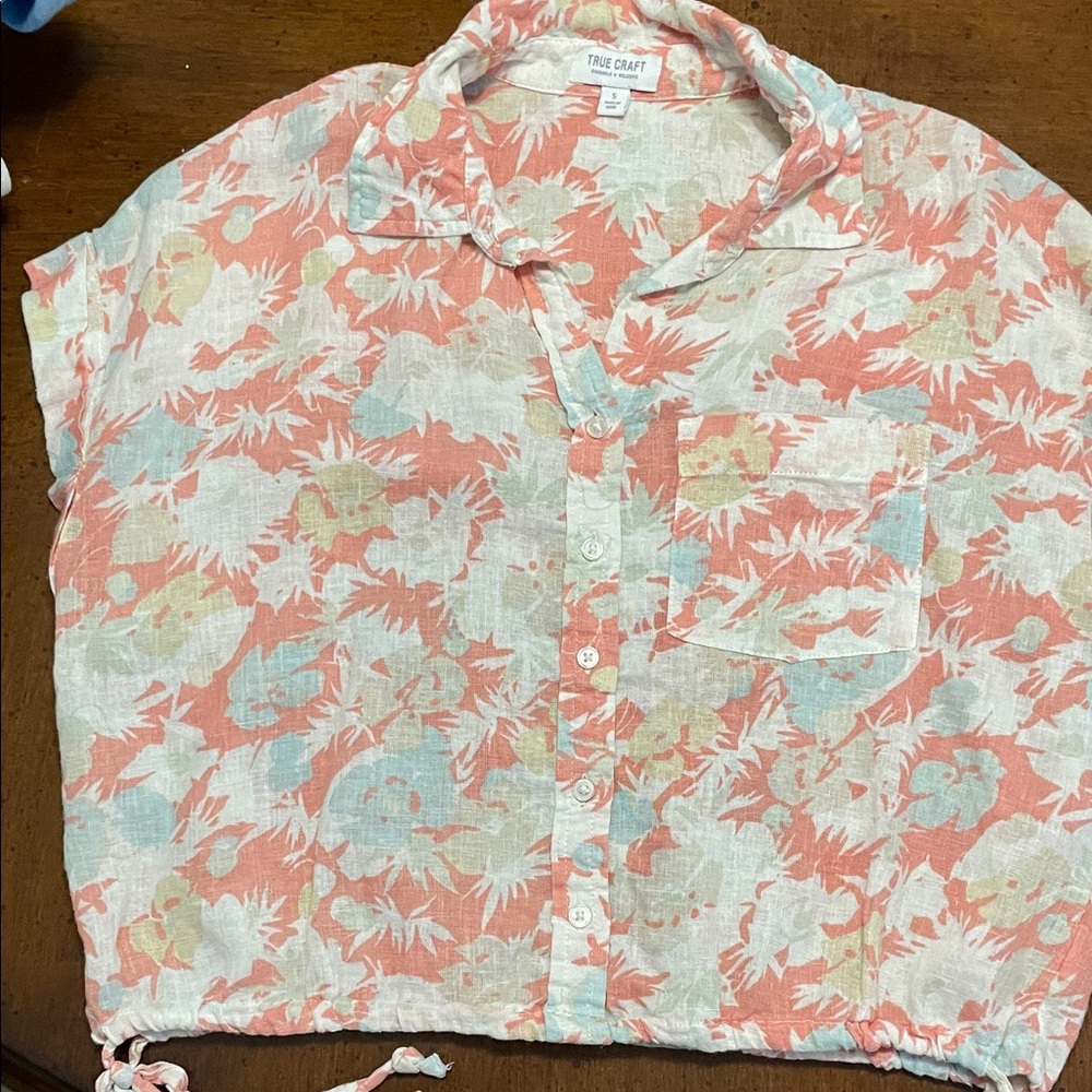 True Craft Coral and Blue Floral Shirt